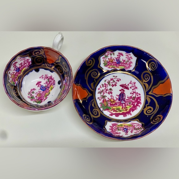 19th Century Antique Gaudy Welsh CHINOISSERIE Pattern Cup & Saucer Tea Set - Picture 8 of 15